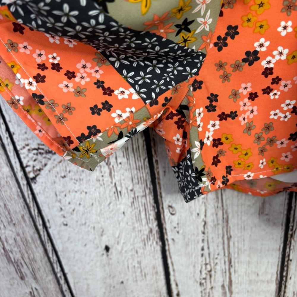 🏷️NWT GiGiO Patchwork Romper Size Medium Multicolor Floral Pattern Kimono Sleeve - Picture 7 of 16